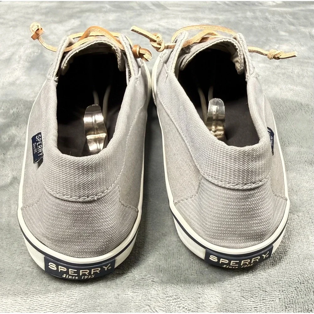 Sperry Boat Shoes Womens 8.5 Gray Canvas Leather Lace Slip On Casual